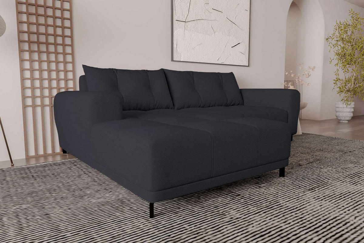 ECKSOFA Massimo Strukturstoff Schwarz inkl. Schlaffunktion Links - Schwarz, Textil/Metall (246/177cm) - 99rooms