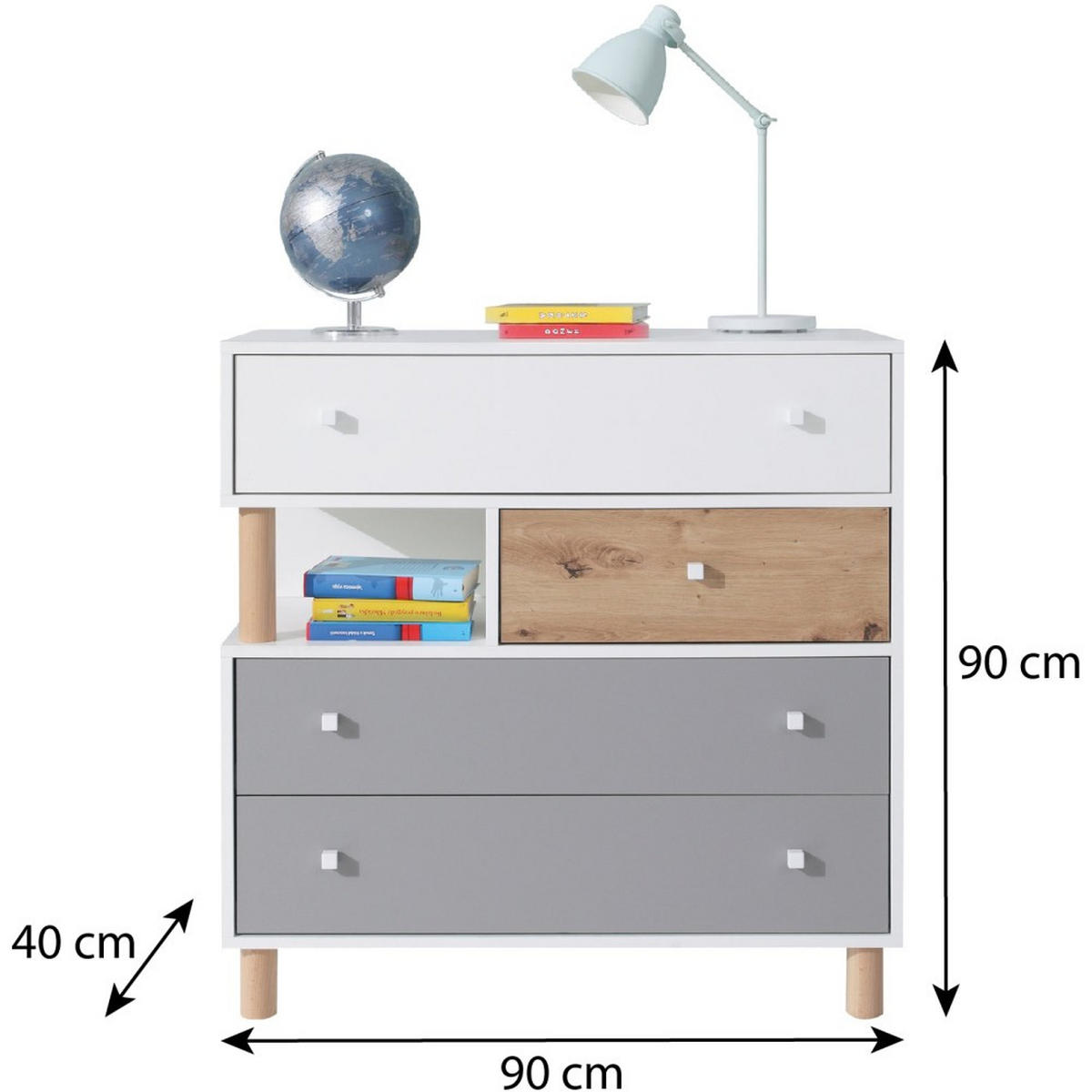 KOMMODE Figo für Jugendzimmer, mit 4 Schubladen - Eiche Artisan/Weiß, Holz/Holzwerkstoff (90/90/40cm) - Beautysofa