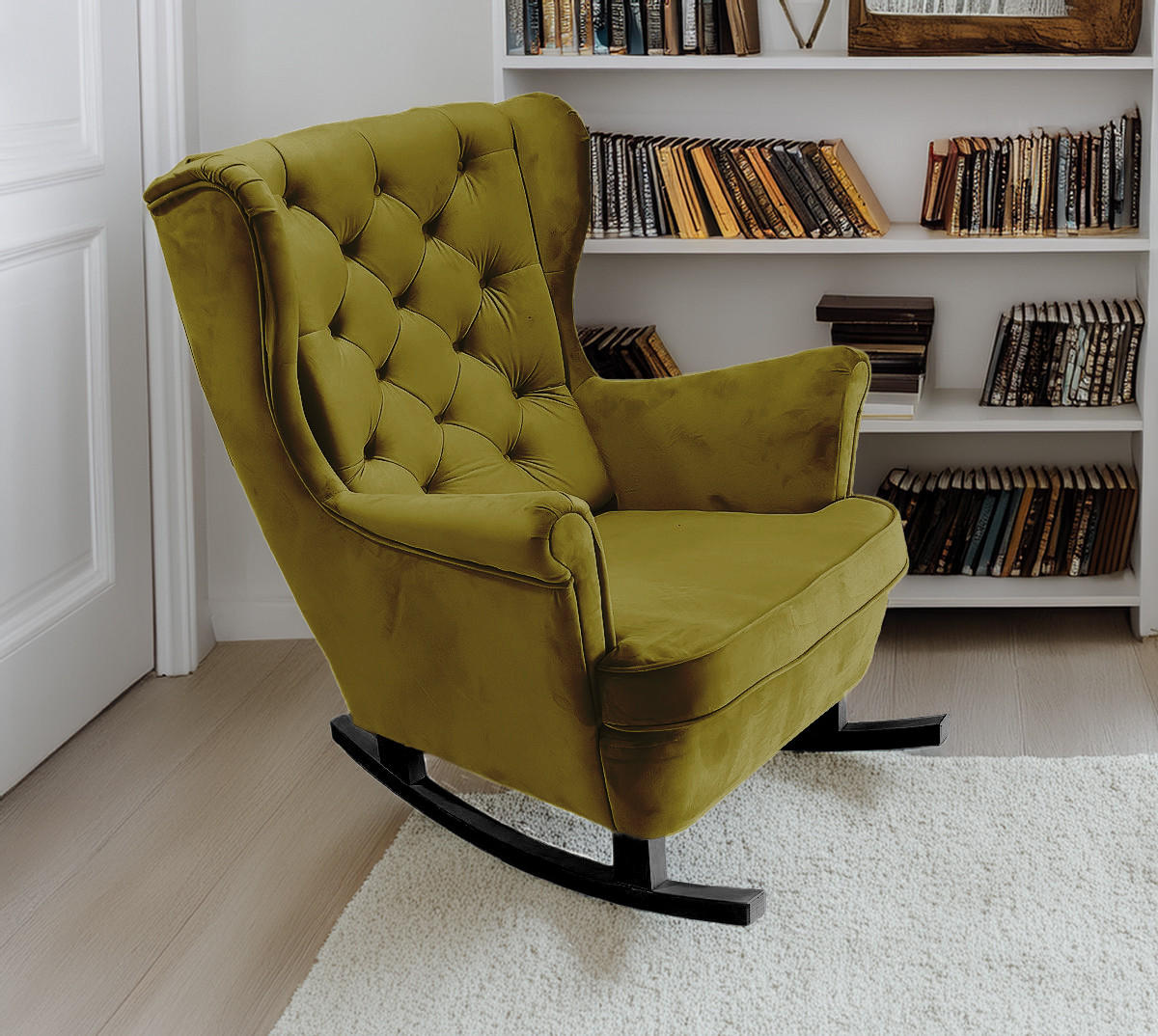 SCHAUKELSESSEL mit gepolstertem Sitz und Armlehnen, 102x81x95 cm, Grün_29846 - Schwarz/Pinienfarben, Holz/Textil (81/102/95cm) - DomoHome