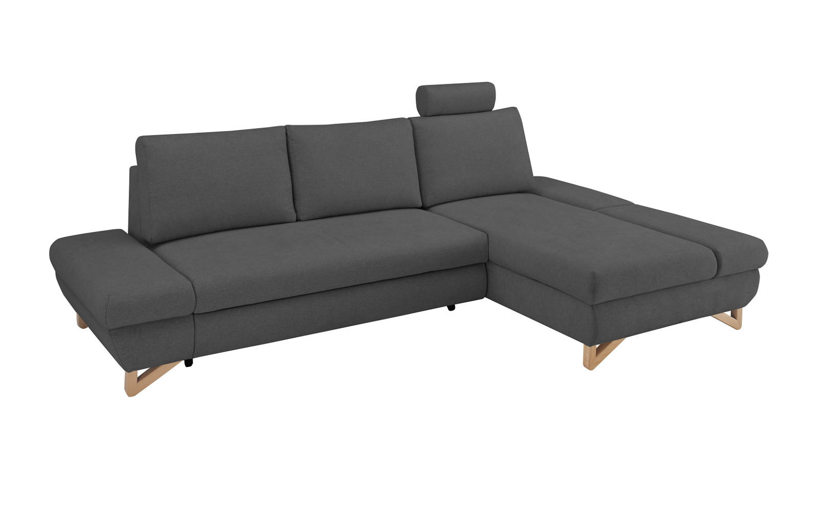 ECKSOFA grau Velours, Sofa mit Bettfunktion und Stauraum 284 cm - Grau, Holz/Textil (284/166cm) - Furn.Design