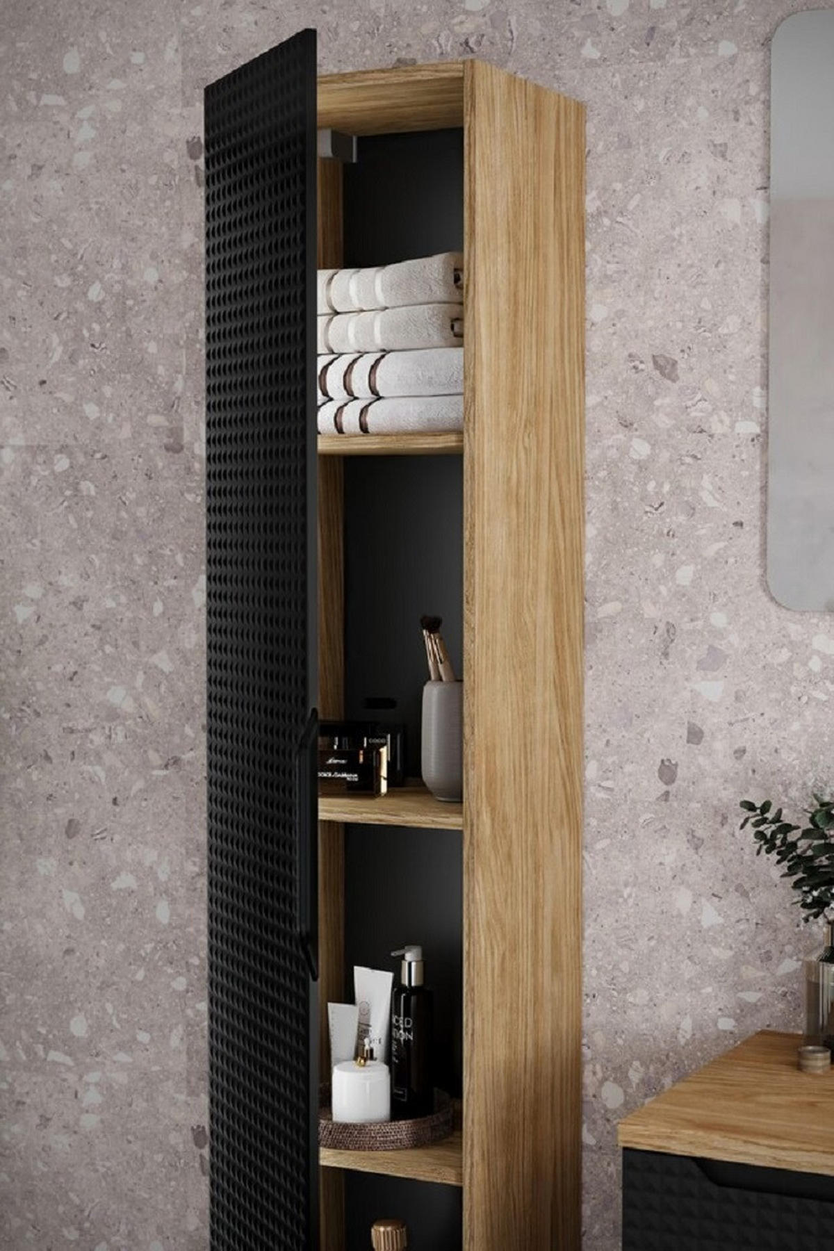 BADMÖBEL-SET 5 Teile - Luxor Black L BM109 in Schwarz/Geölte Eiche - Eichefarben/Schwarz, Holz (120/170/46cm)