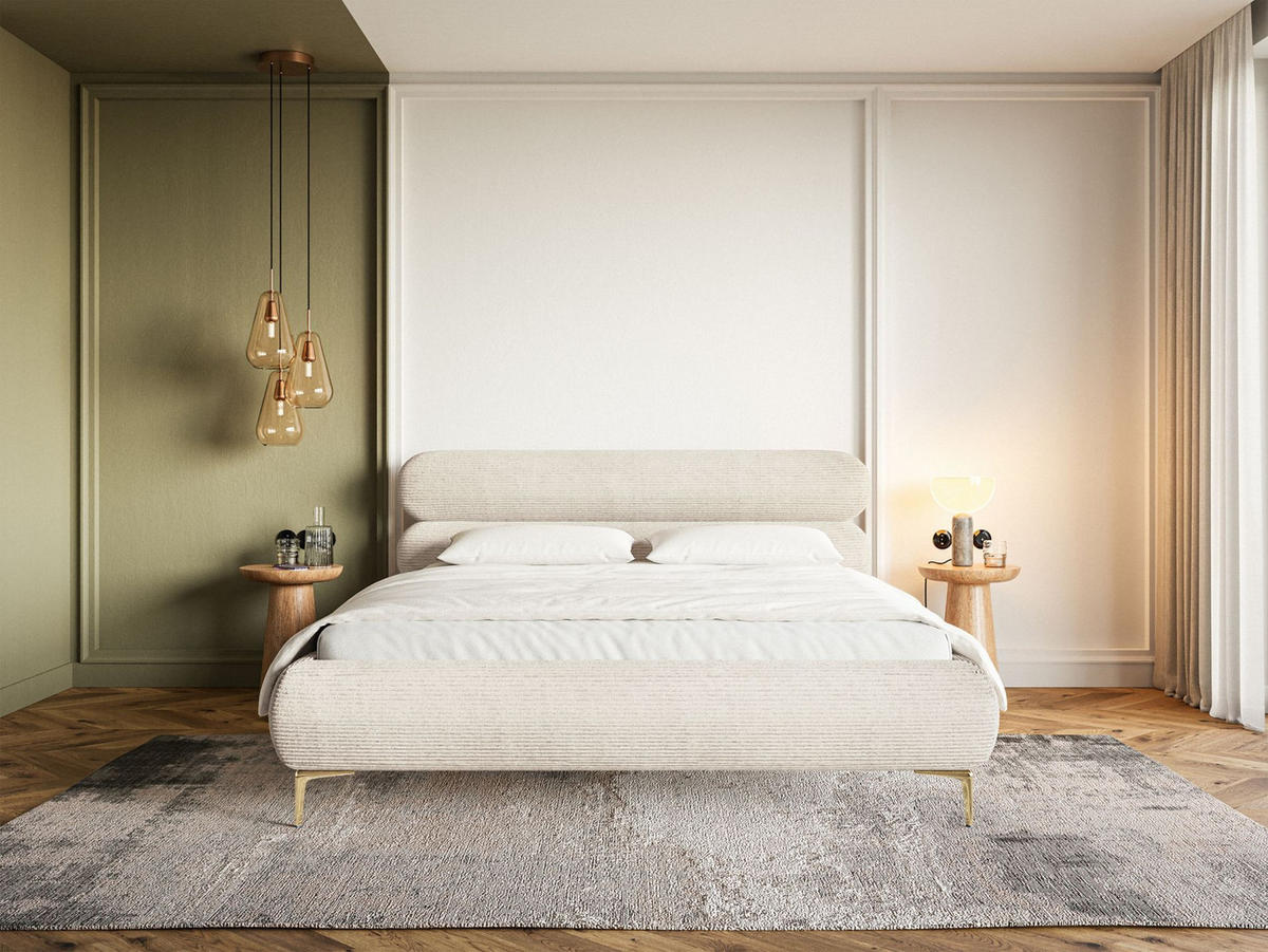 POLSTERBETT Roule Cord Hellbeige 140x200 cm - Ecru/Goldfarben, Textil/Metall (140/200cm) - Selsey