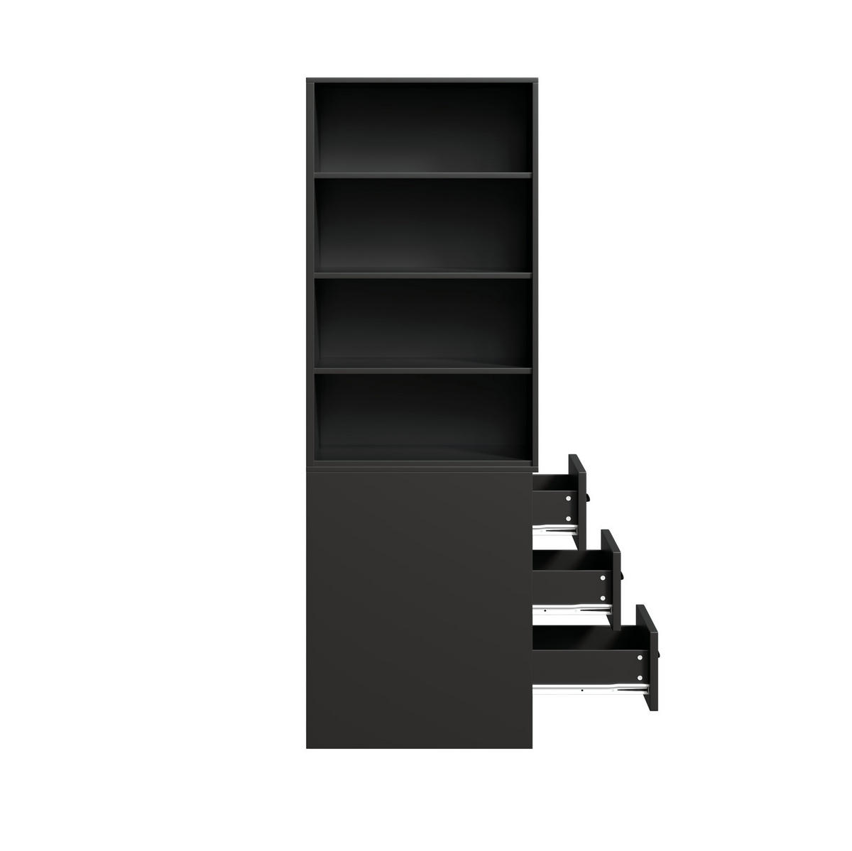 HIGHBOARD 60/38/180 cm in Schwarz mit Seitenschubladen und verstellbaren Böden - Schwarz, Holzwerkstoff (60/180/38cm) - Flora Grace