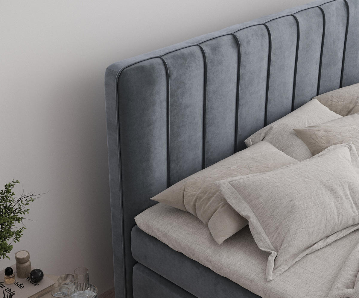 BOXSPRINGBETT Novara Grau 140/200 cm - Schwarz/Grau, Holz/Holzwerkstoff (140/200cm) - Maison de Reve