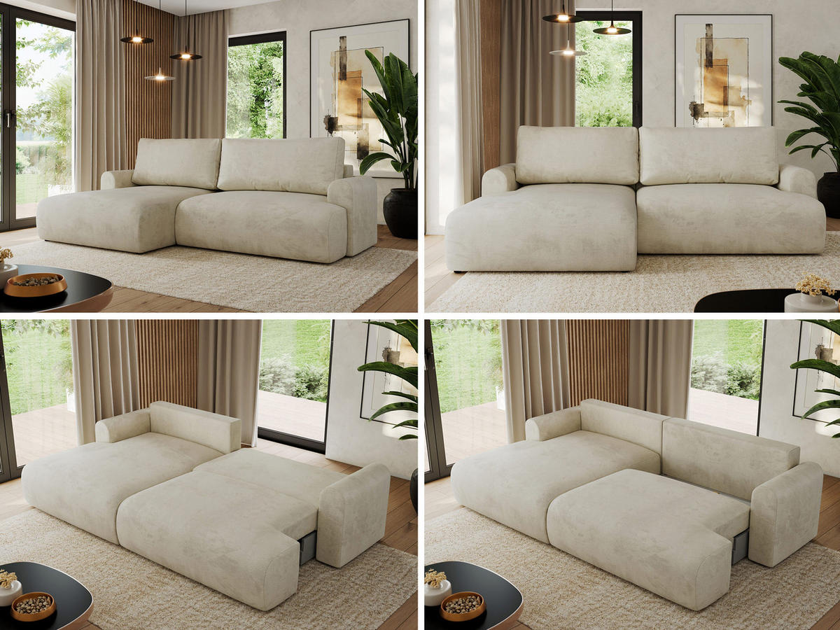 ECKSCHLAFSOFA TONO L Beige Velvet - links - Beige/Schwarz, Kunststoff/Textil (260/150cm) - MKS