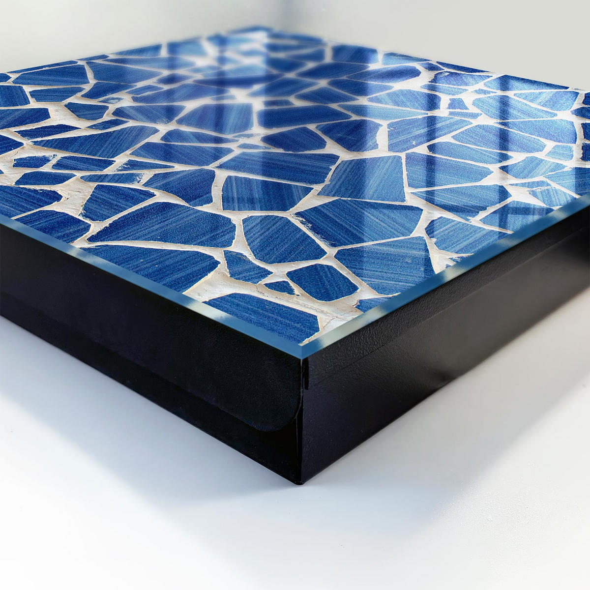 SCHLÜSSELBOX Schwarz 30x30 cm- Türöffnung nach rechts - Blaues Mosaik - Blau, Metall (30/30/5cm) - TULUP