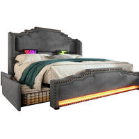 POLSTERBETT mit 4 Schubladen 180x200 cm Samt Grau mit LED und USB-C - Grau, Metall (180/200cm) - Meubliv