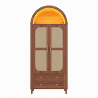 KLEIDERSCHRANK Nussbaum Bogenförmig mit Rattan, 2 Türen, LED & 2 Schubladen - Walnussfarben, Holzwerkstoff (76/184/50cm) - Urban Meuble