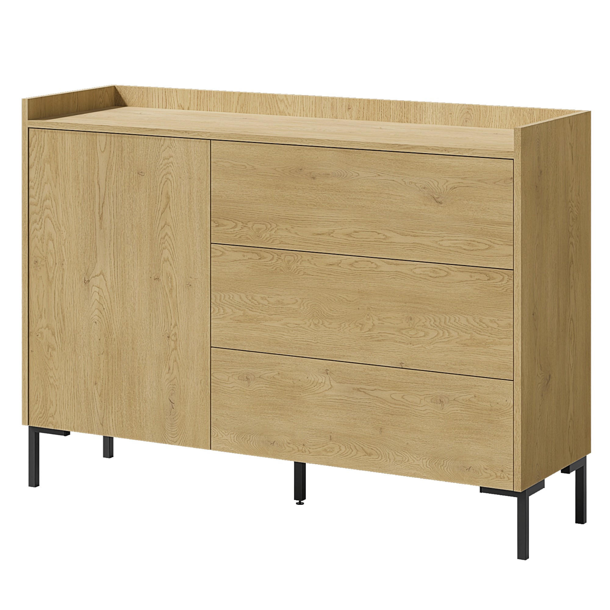 KOMMODE mit Schubladen Liam 1D3S 125 Cremona-Eiche - Eichefarben/Schwarz, Holzwerkstoff/Metall (126/92/41cm) - mzm24