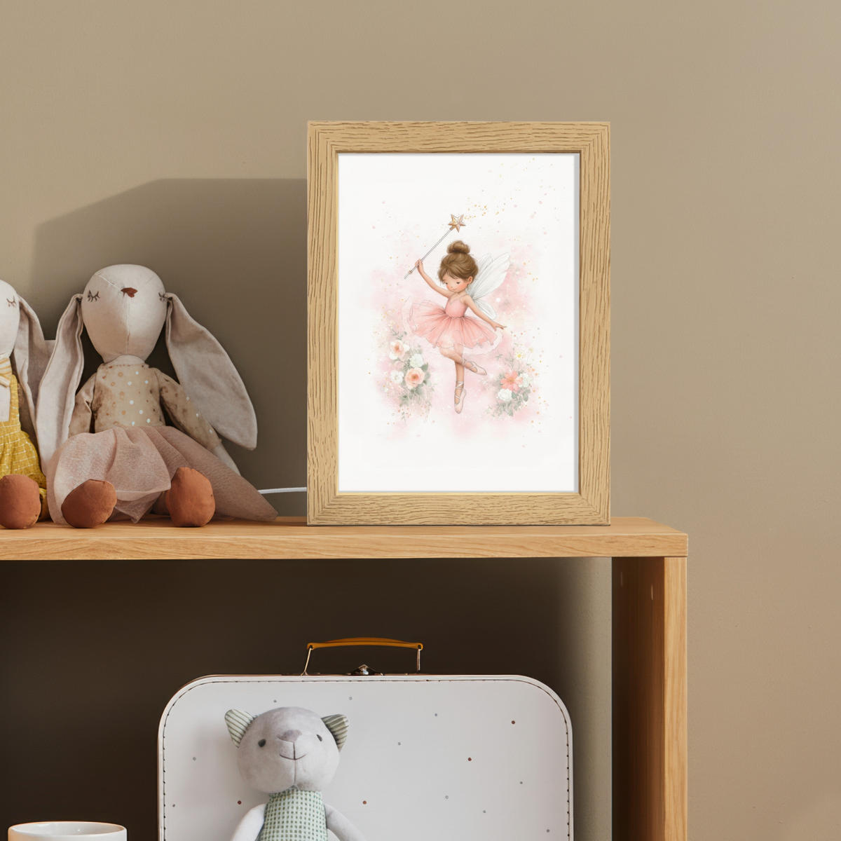 NACHTTISCHLAMPE Ballerina - Fee - Blumen - Rosa 15x20 cm - Rosa, Holzwerkstoff (8/15/20cm)