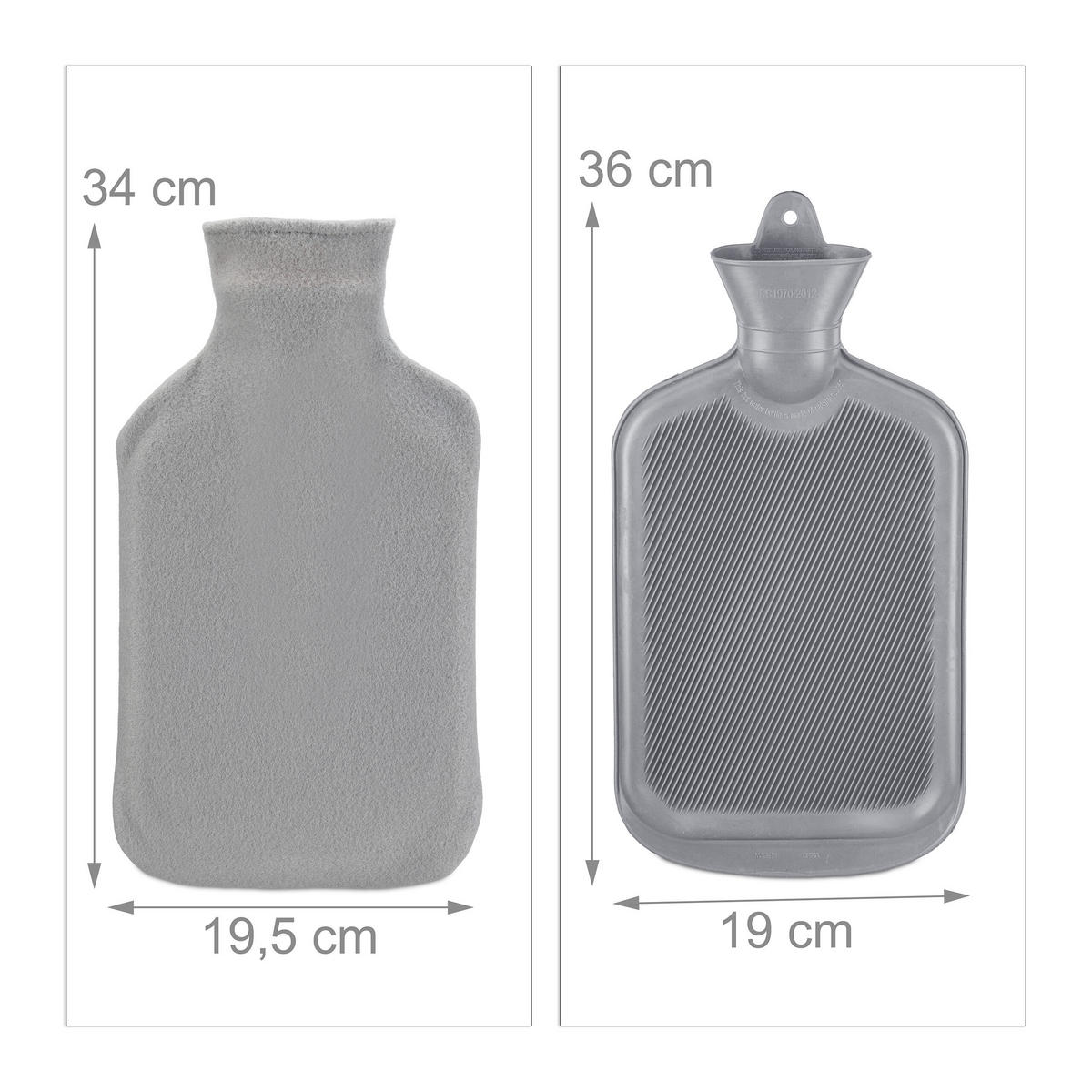 WÄRMFLASCHE - Grau, Kunststoff/Textil (19.5/36/5cm) - Relaxdays
