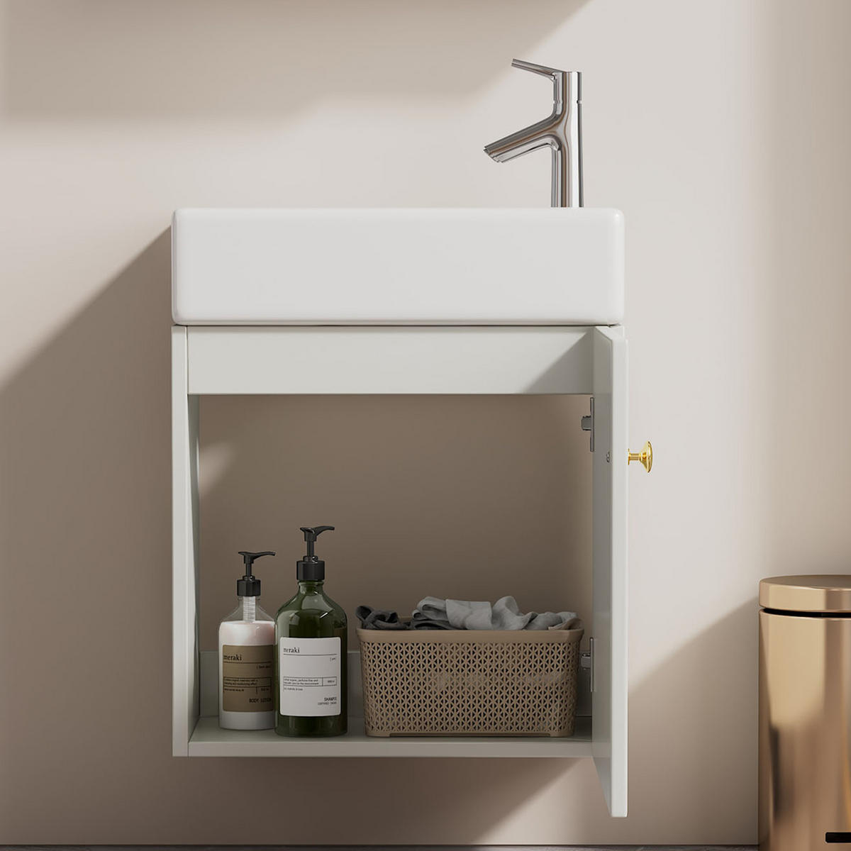 BADMÖBEL Set mit Keramikbecken,Waschtisch mit Unterschrank - Weiß, Holz/Keramik (26/56/46cm) - PARAFTA HOME
