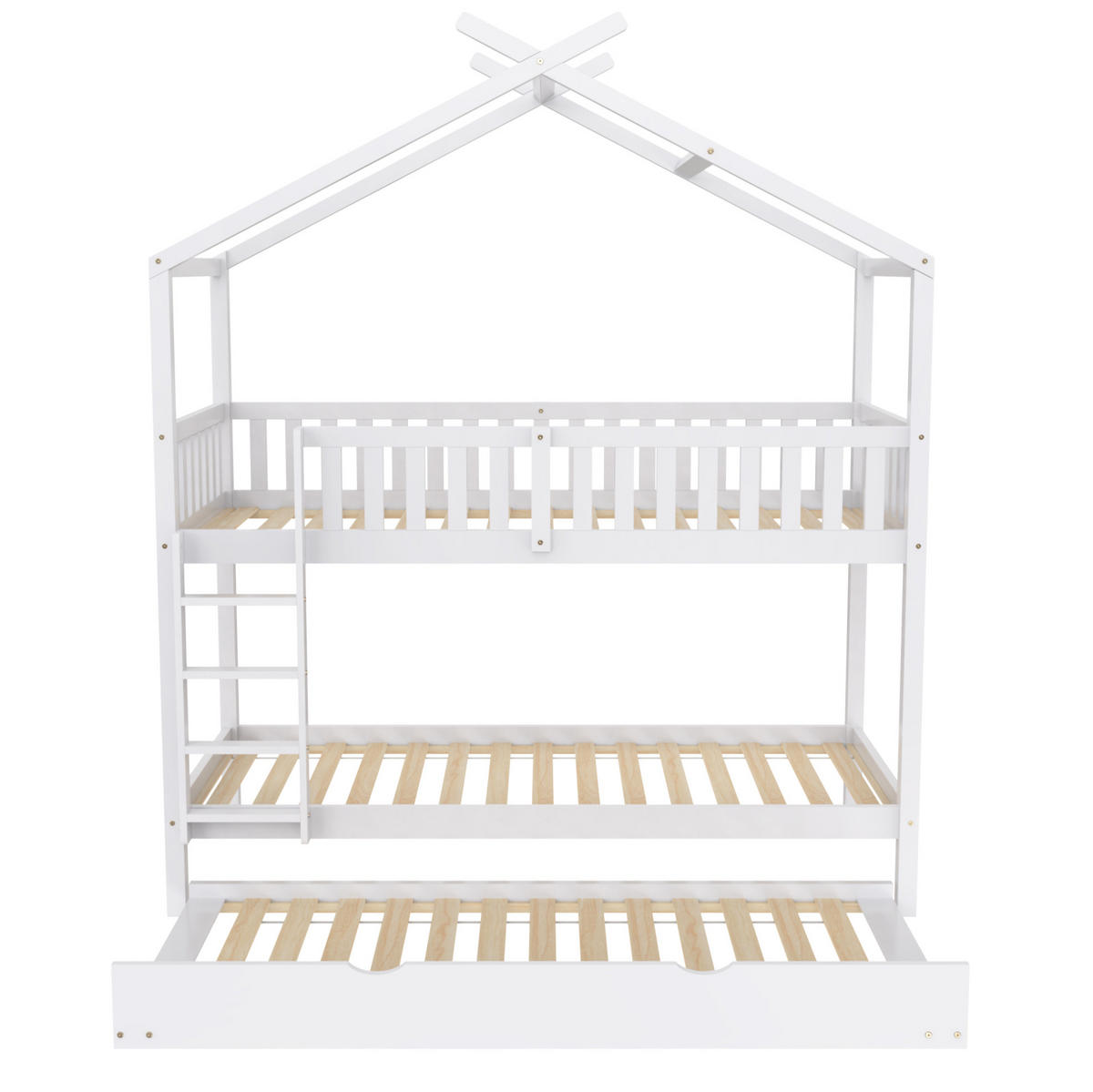 KINDERBETT 90/200 cm mit Ausziehbett, in 3 Einzelbetten teilbar aus massivem Kiefern, Weiß - Weiß, Holzwerkstoff (90/200cm) - Redom