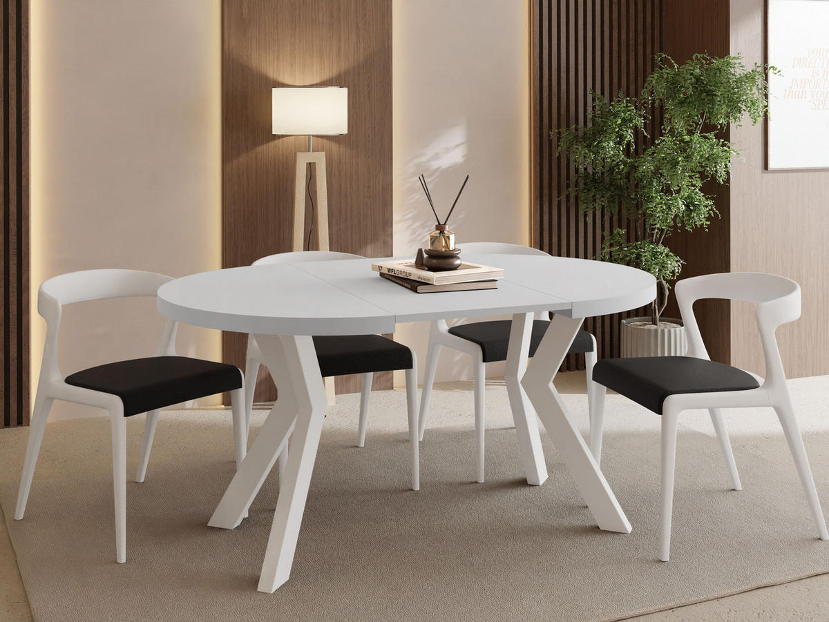 ESSTISCH Savio Weiß rund ausziehbar verlängerbar, Weiß 80-130/80/77 cm - Weiß, Holz/Holzwerkstoff (80/80/77cm) - WFL GROUP