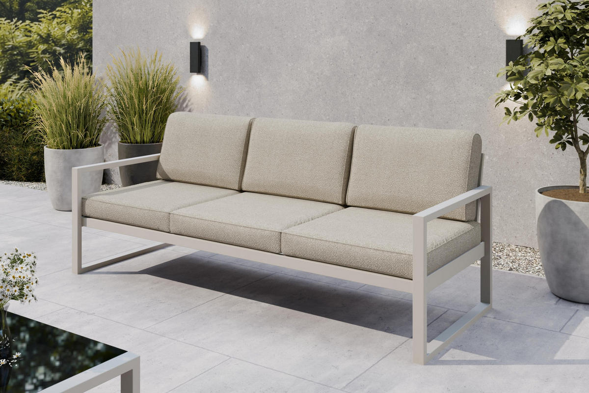 GARTENSET Madera für 6 Personen Balkonmöbel Aluminium Terassenmöbel Sitzbank, 4-tlg. Tisch kaschmir, ecru - Kaschmir/Ecru, Kunststoff/Metall - Margaret Hadas24