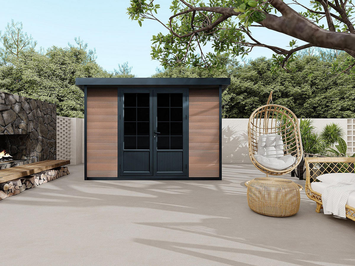 SCHREBERGARTENHAUS - 290 cm x 290 cm - verbundwerkstoff - naturfarben dunkel Hazelton - Naturfarben, Glas (290/198/290cm) - Vente-Unique