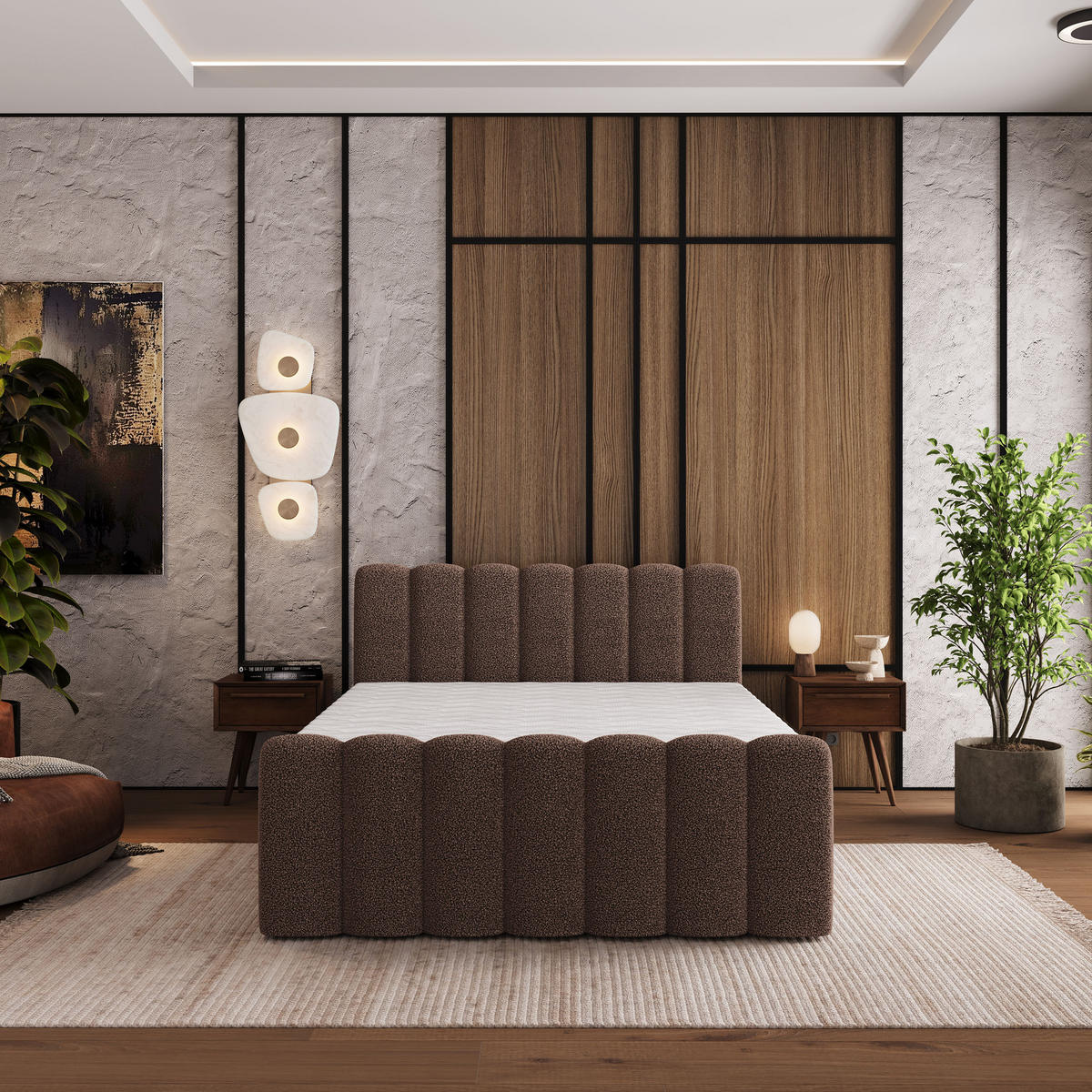 BOXBETT CELLA 140x200 cm mit Matratze und Topper - Braun - Braun, Holz (140/200cm) - MASSENO