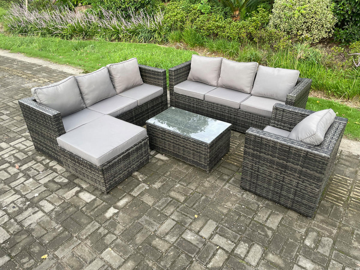 GARTENMÖBELSET Polyrattan 8-Sitzer - Dunkelgrau, Metall - Fimous