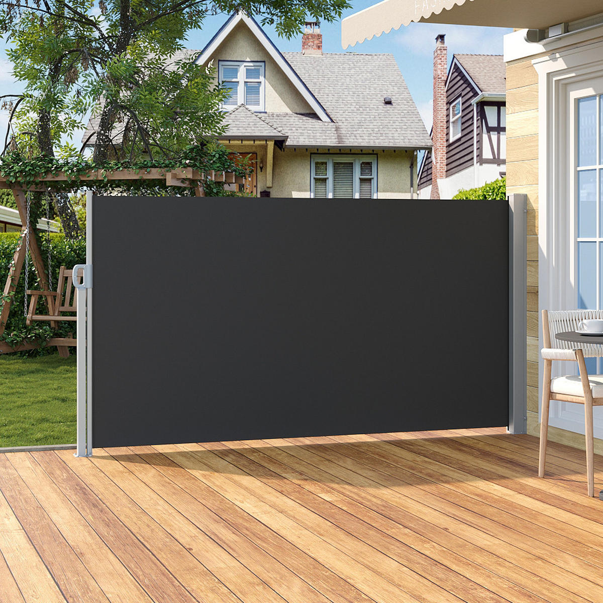 SEITENMARKISE Sicht- und Windschutz für Balkon und Terrasse in Dunkelgrau, 160 x 300 cm - Schwarz, Kunststoff (300/160cm) - Livingandhome