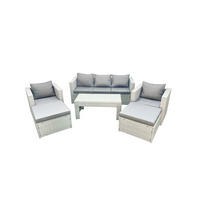GARTENSET mit 3-SITZER SOFA,COUCHTISCH Polyrattan Hellgrau-Mix 7-Sitzer - Hellgrau/Grau, Glas/Kunststoff - Fimous