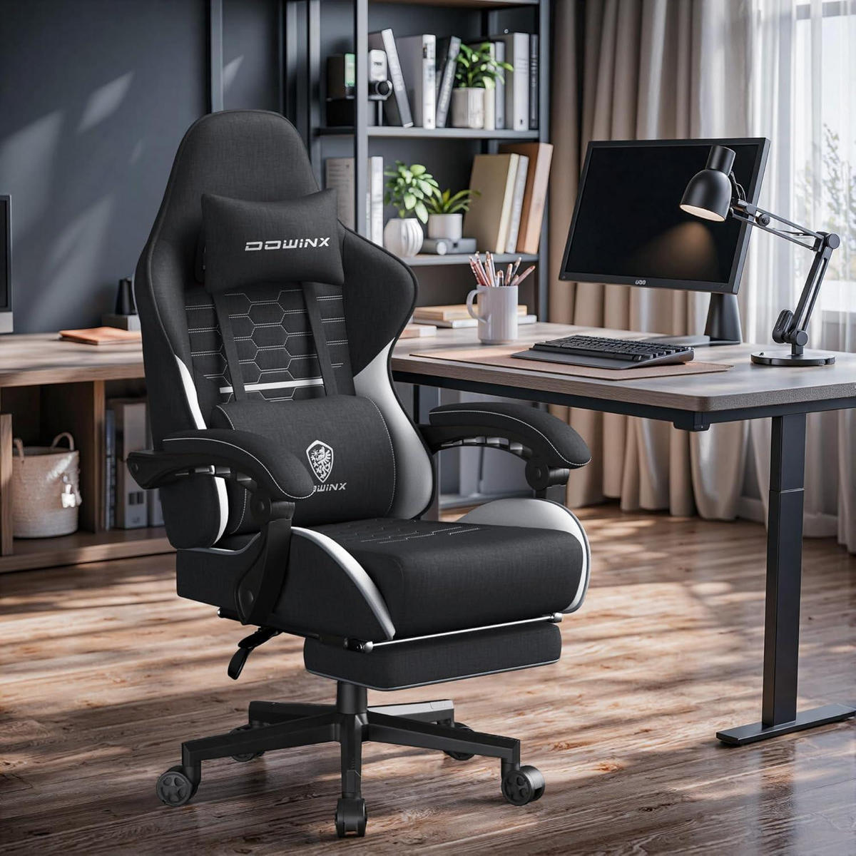 GAMING Stuhl Schwarz & Weiß Übergröße mit Fußstütze - Multicolor, Textil (63/26.5/84cm)
