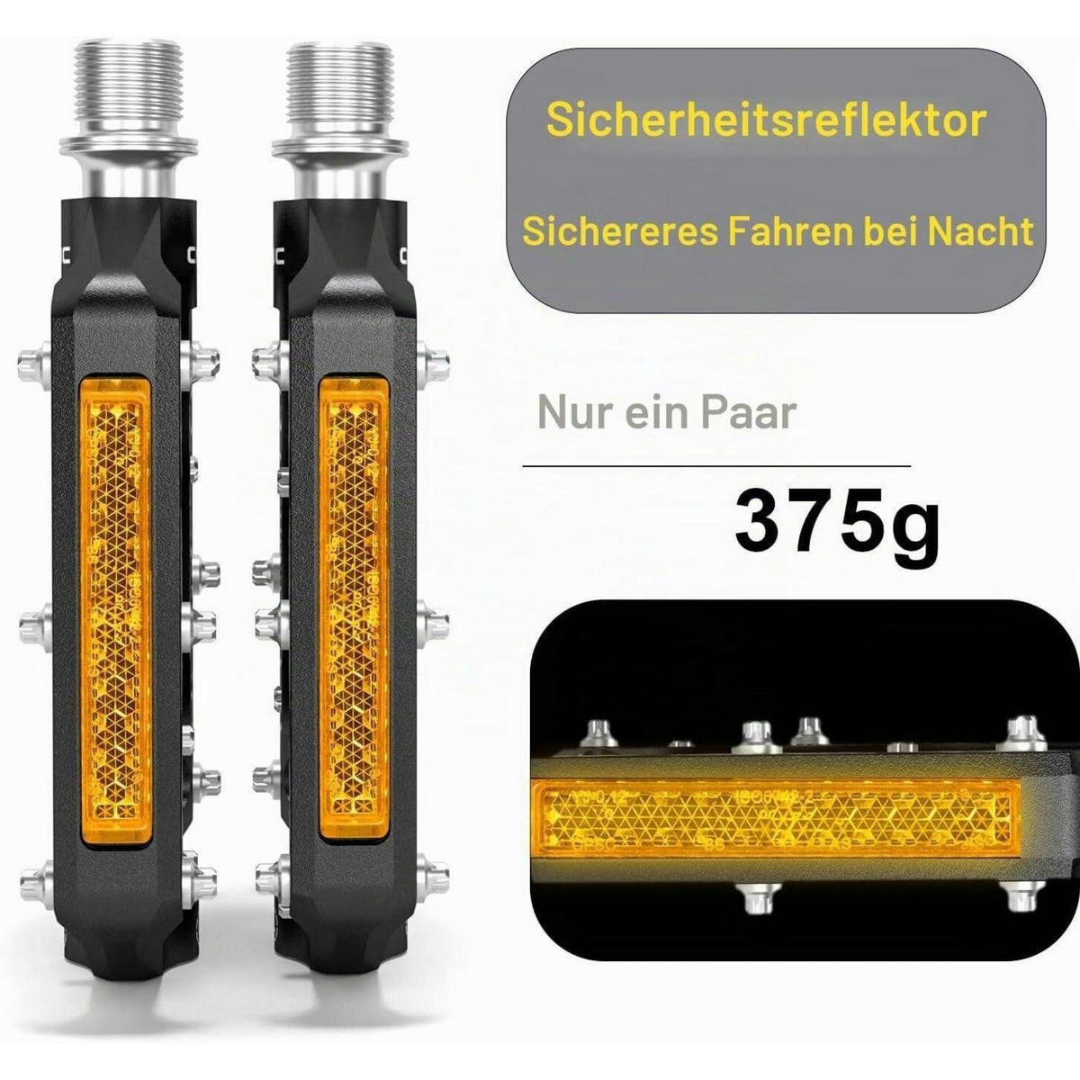 FAHRRADPEDALE Aluminium mit Reflektoren Schwarz - Schwarz, Metall (10.1/1.5/11.8cm)