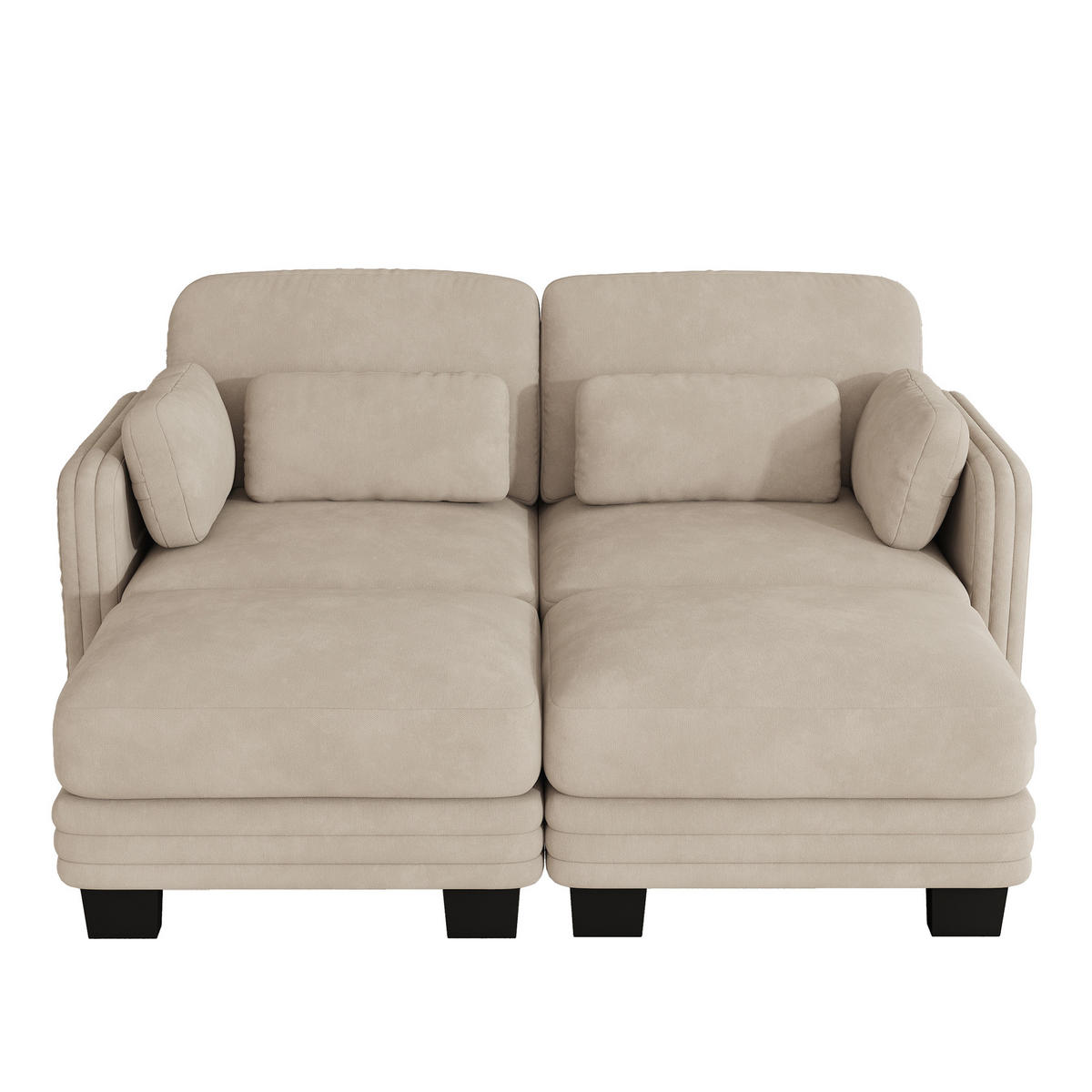 2-SITZER-SOFA mit 2 Ottomanen, DE-42686, Hellbraun - Hellbraun, Holz (176/88/143cm) - ComfortXL