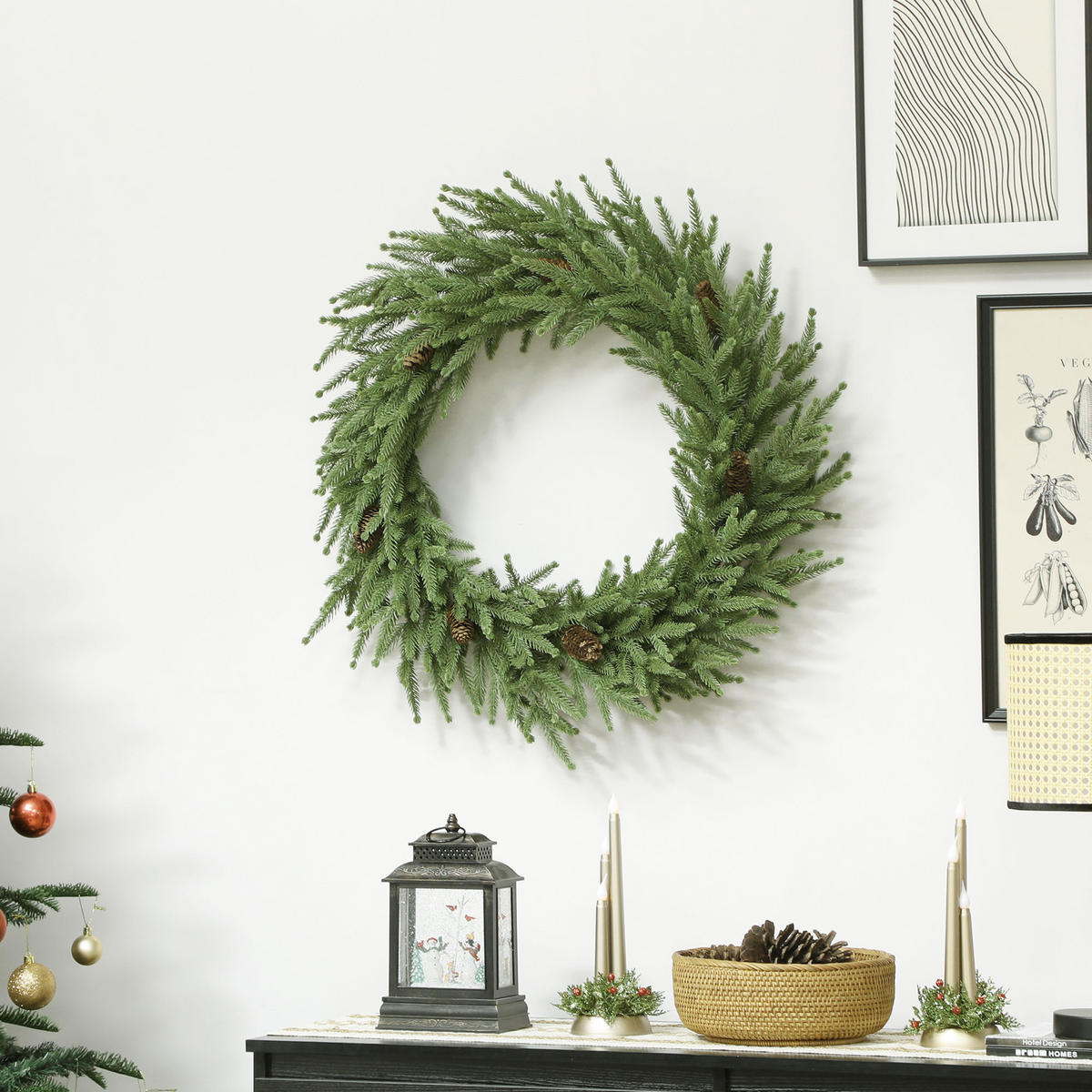 WEIHNACHTSKRANZ mit Zapfen, Türkranz Künstlicher Weihnachtskranz für Tür Grün - Grün, Kunststoff (60/15/60cm) - HOMCOM
