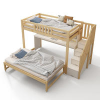 ETAGENBETT aus Kiefernholz 90x200 cm Weiß & Eiche mit Schreibtisch, Ausziehbett, Stauraum und Leiter - Eichefarben, Holz (90/200cm) - Modfu