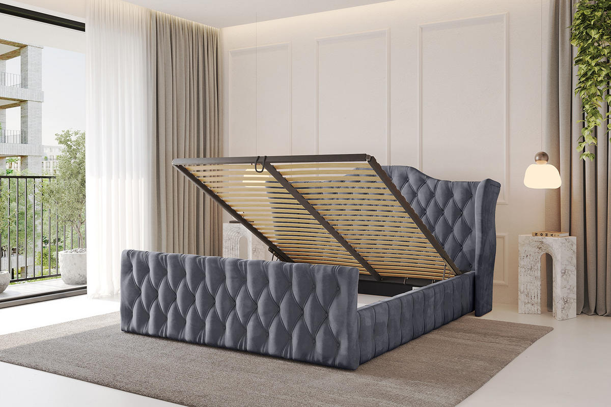 POLSTERBETT mit Bettkasten, Fußteil und Lattenrost, Boxbett ohne Matratze - MODY-Z 180x200 Dunkelgrau - Dunkelgrau, Holzwerkstoff/Textil (180/200cm) - ALTDECOR
