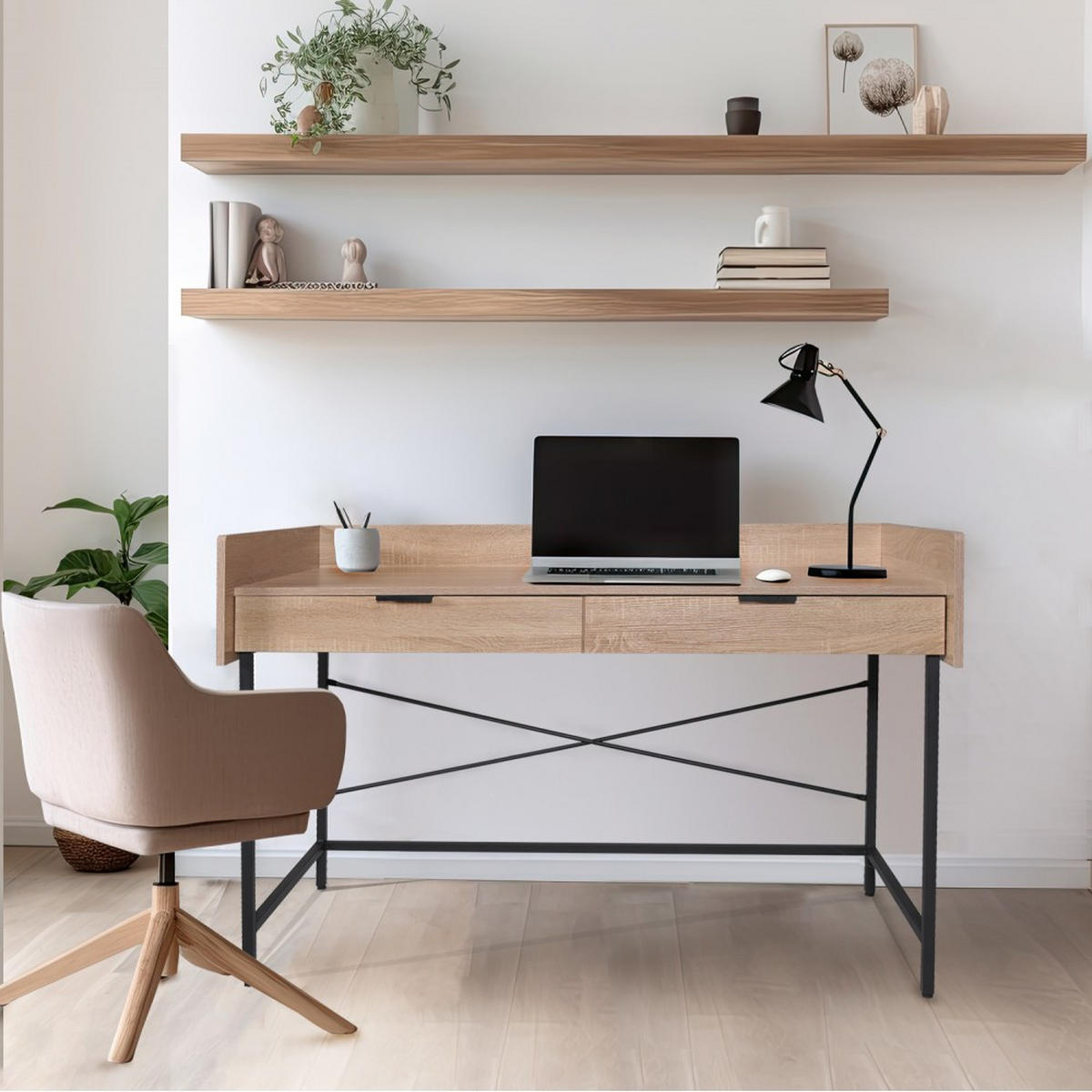 SCHREIBTISCH CAMPUS mit Schubladen/ Eiche Dekor und Schwarzes Metall - Schwarz/Sonoma Eiche, Holzwerkstoff/Metall (120/50/151cm) - Weber Industries