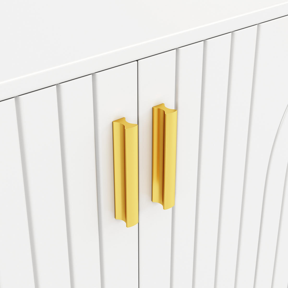 SIDEBOARD in Weiß Anrichte mit einzigartigem Wellendesign und goldenen Griffen für Wohnzimmer, B152/T40/H75 cm - Goldfarben/Weiß, Holzwerkstoff/Metall (152/75/40cm) - STILVORA