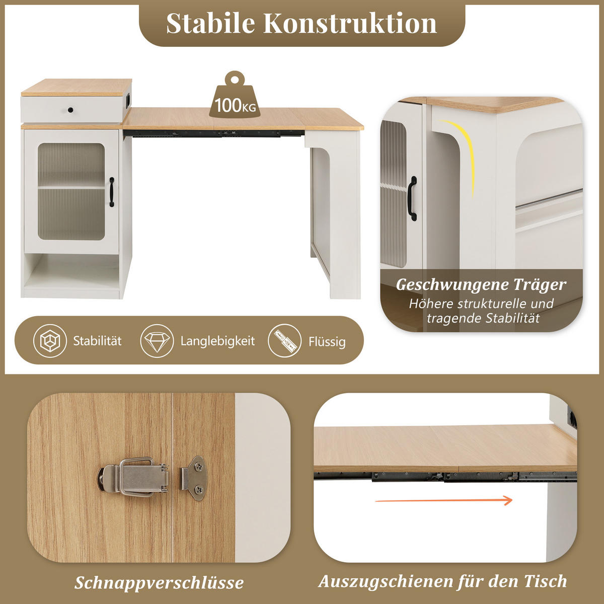 AUSZIEHTISCH Weiß 80/71-151/92 cm - Weiß, Holz (80/71/92cm) - PANGIVO
