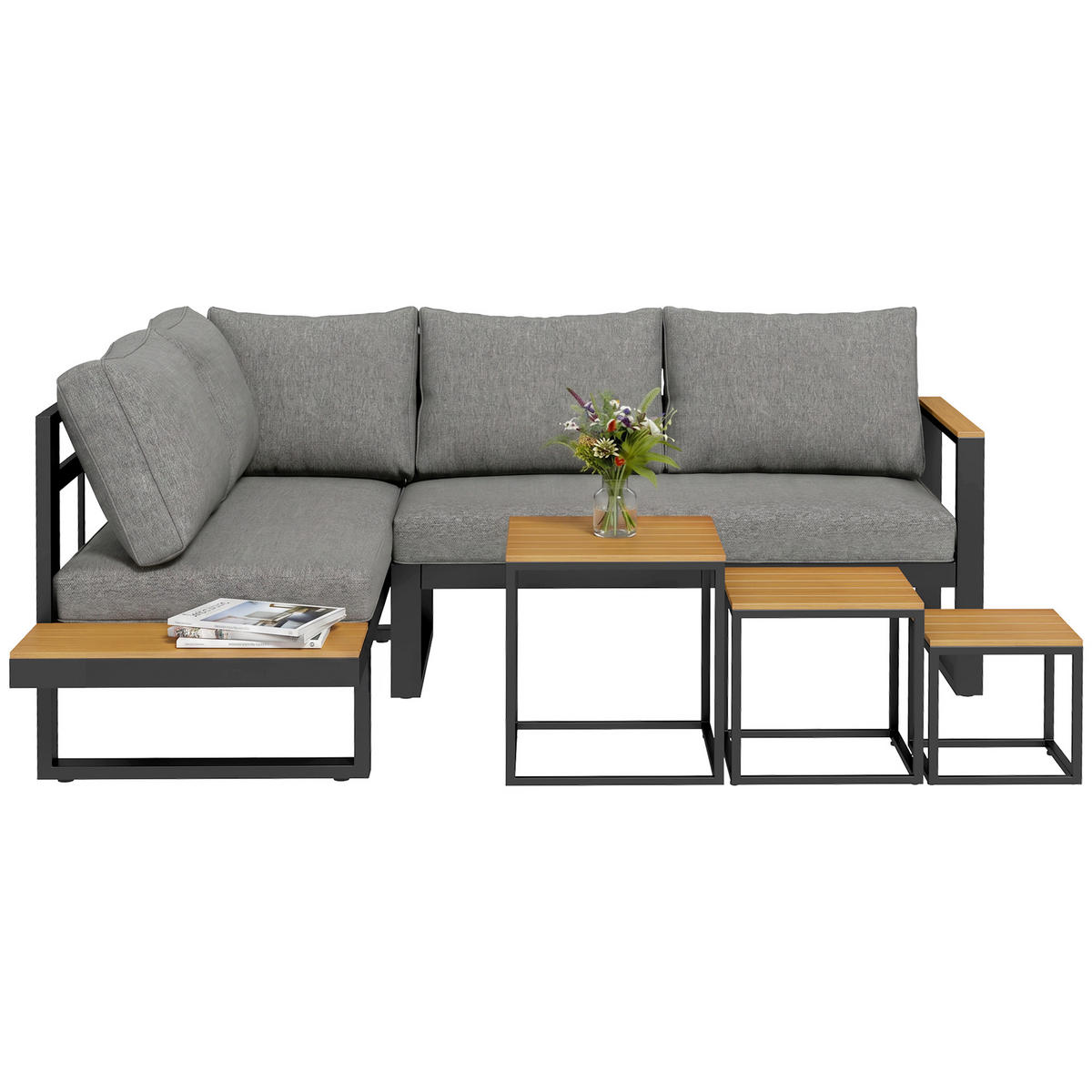 GARTENSET 5-teilig Dunkelgrau 148.0/61.0/71.5 cm - Dunkelgrau, Metall