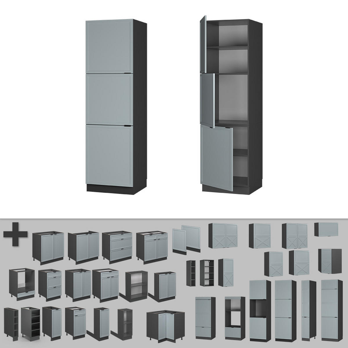 HERDUMBAUSCHRANK Fame-Line Hellblau-grau 60 cm - Anthrazit/Blaugrau, Holzwerkstoff (60/206.8/58cm) - Vicco