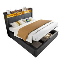 POLSTERBETT 160/200 cm aus Leinenstoff mit LED-Beleuchtung und Stauraum, Grau - Grau, Textil (160/200cm) - OKMYHOME