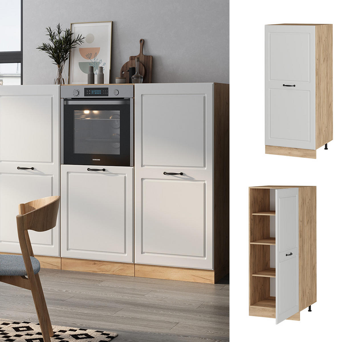 SKŘÍŇKA NA VESTAVĚNOU TROUBU R-Line Bílý venkovský dům - bílá/medově dubová, kompozitní dřevo (60/143/57cm) - Vicco