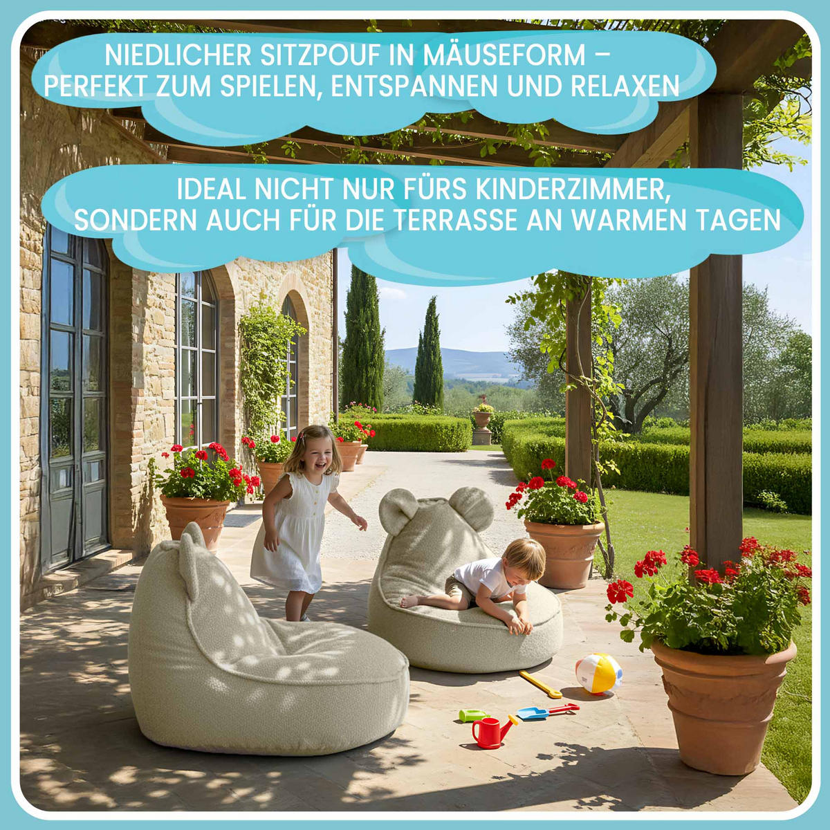 SITZSACK FÜR KINDER Maus 75/75/55 cm, weicher Bouclé 315 g/m², abnehmbarer Bezug, Toasted Almond - Beige, Textil (75/55/75cm) - Dreamroots