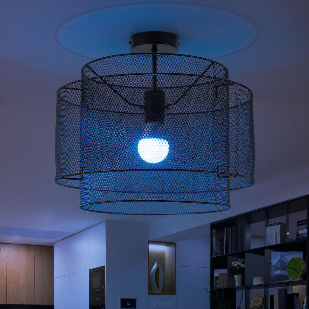 LED DECKENLEUCHTE Metall Schwarz rund - Schwarz, Metall (40/40/35cm) - Globo Lighting