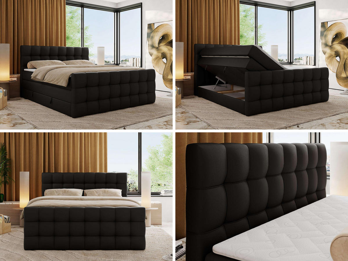 BOXSPRINGBETT ALTIVO KING DUO 180/200 - Schwarz Kunstleder - H4 - Schwarz, Textil (180/200cm) - MKS