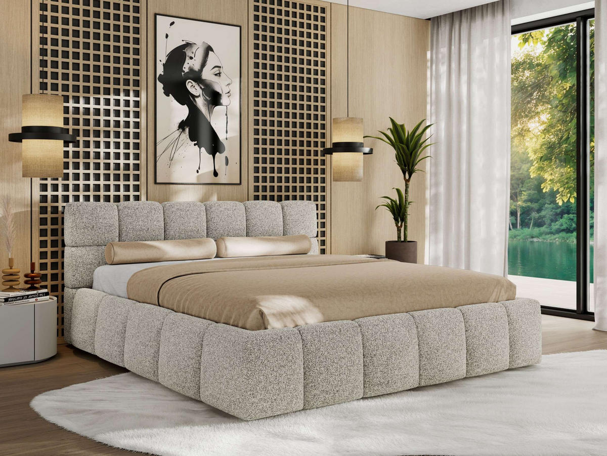 POLSTERBETT NIRA CLASSIC 200/200 - Hellgrau Strukture - Schaum-Matratze - Hellgrau, Textil (200/200cm) - MKS