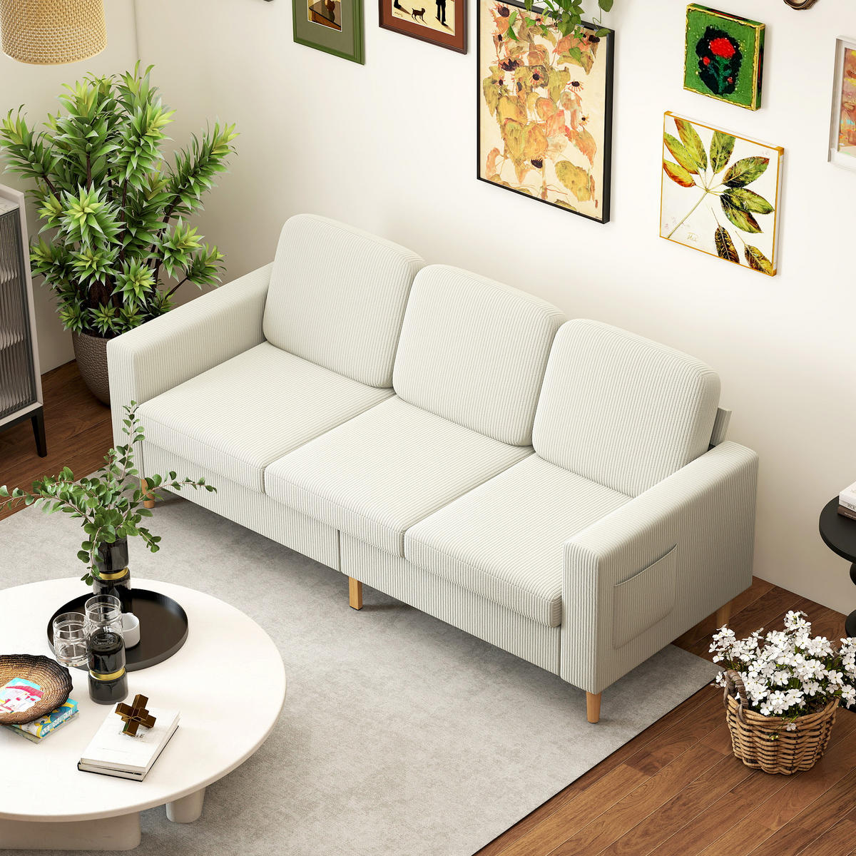 3-SITZER-SOFA DE-13446 mit Federkernpolsterung, Velours Beige - Beige, Textil (80/84.5/192cm) - ComfortXL
