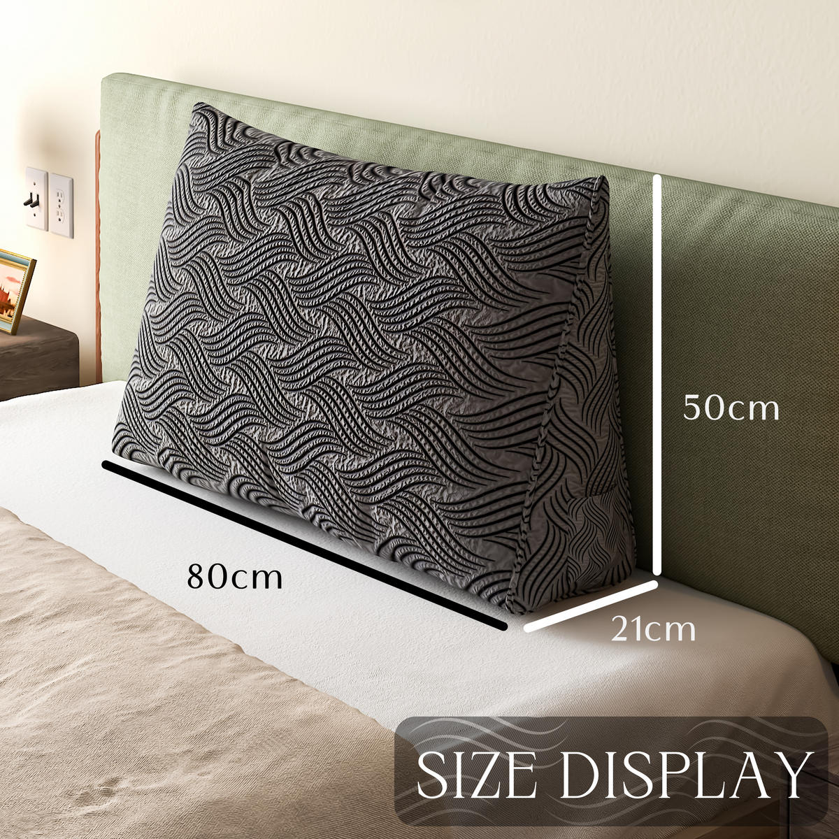 KEILKISSEN für Bett beflockter Crinkle-Stoff 80cm - Schwarz, Textil (21/80cm) - Vercart