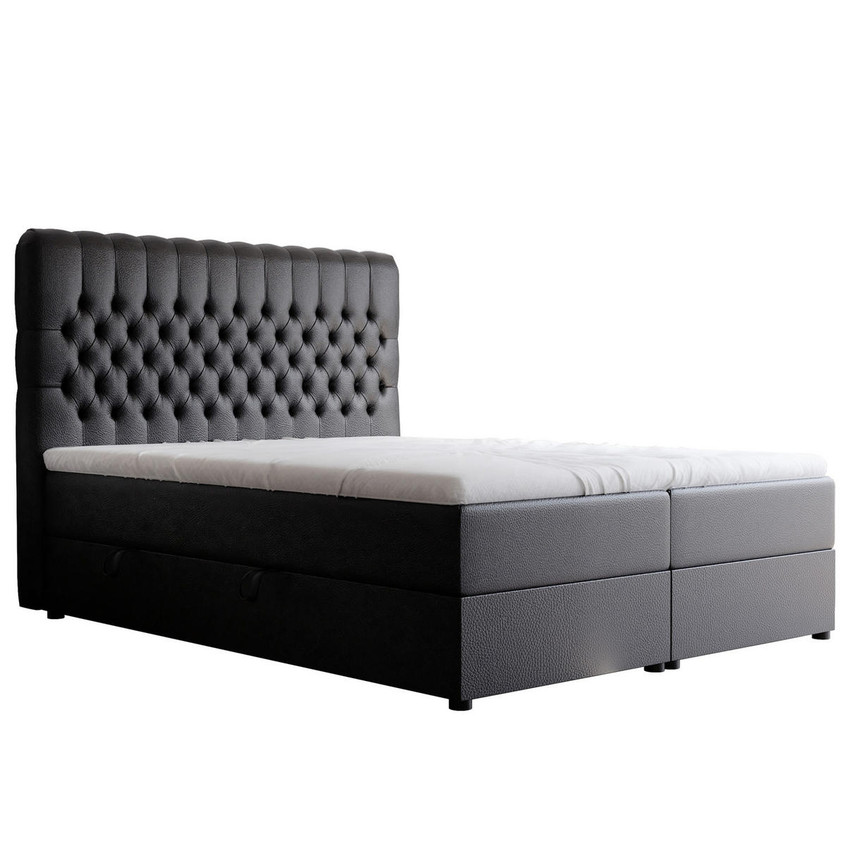 BOXBETT 200x200 cm mit Topper - Schwarz, Holzwerkstoff/Textil (200/200cm) - Idohome