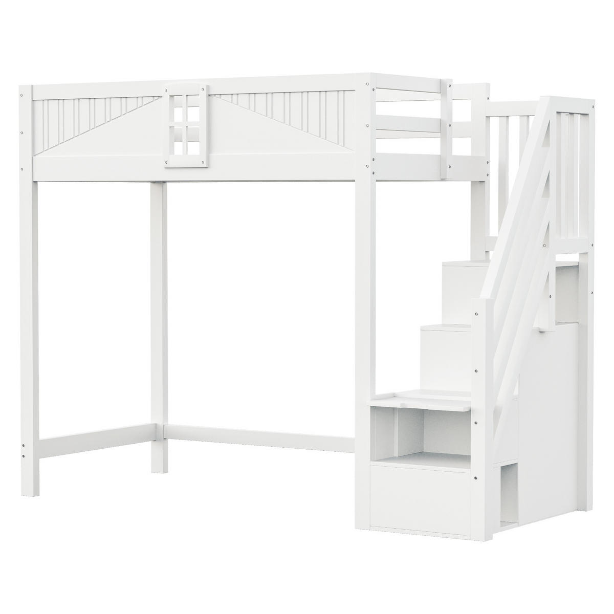 HOCHBETT 90/200 cm Weiß mit Sicherheitsgeländer und auswechselbarer Leiter - Weiß, Holz (90/200cm) - OKWISH