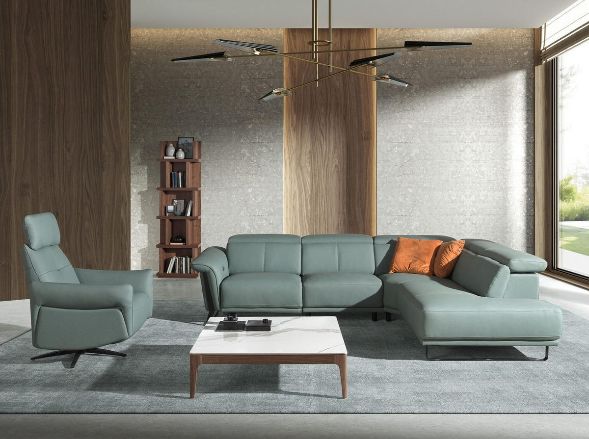 ECKSOFA Relax-Ecksofa rechts in türkisgrünem Leder 306/229/97 cm - Türkis/Schwarz, Leder/Holz (306/229cm) - ANGEL CERDA