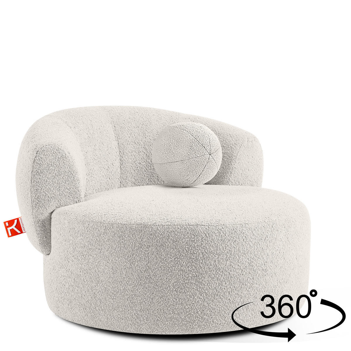 DREHSESSEL VIRA, Weiß, Bouclé - Schwarz/Weiß, Holz/Holzwerkstoff (105/76/100cm) - KONSIMO®