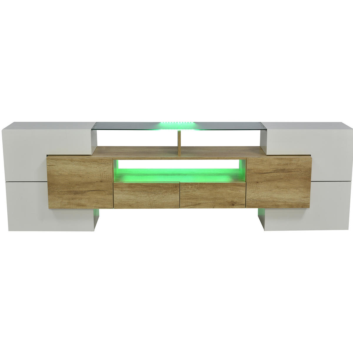 LOWBOARD 200/35/60 cm in Natur und Hochglanzweiß aus MDF mit LED-Beleuchtung - Weiß, Holzwerkstoff (30/60/200cm) - OKMYHOME