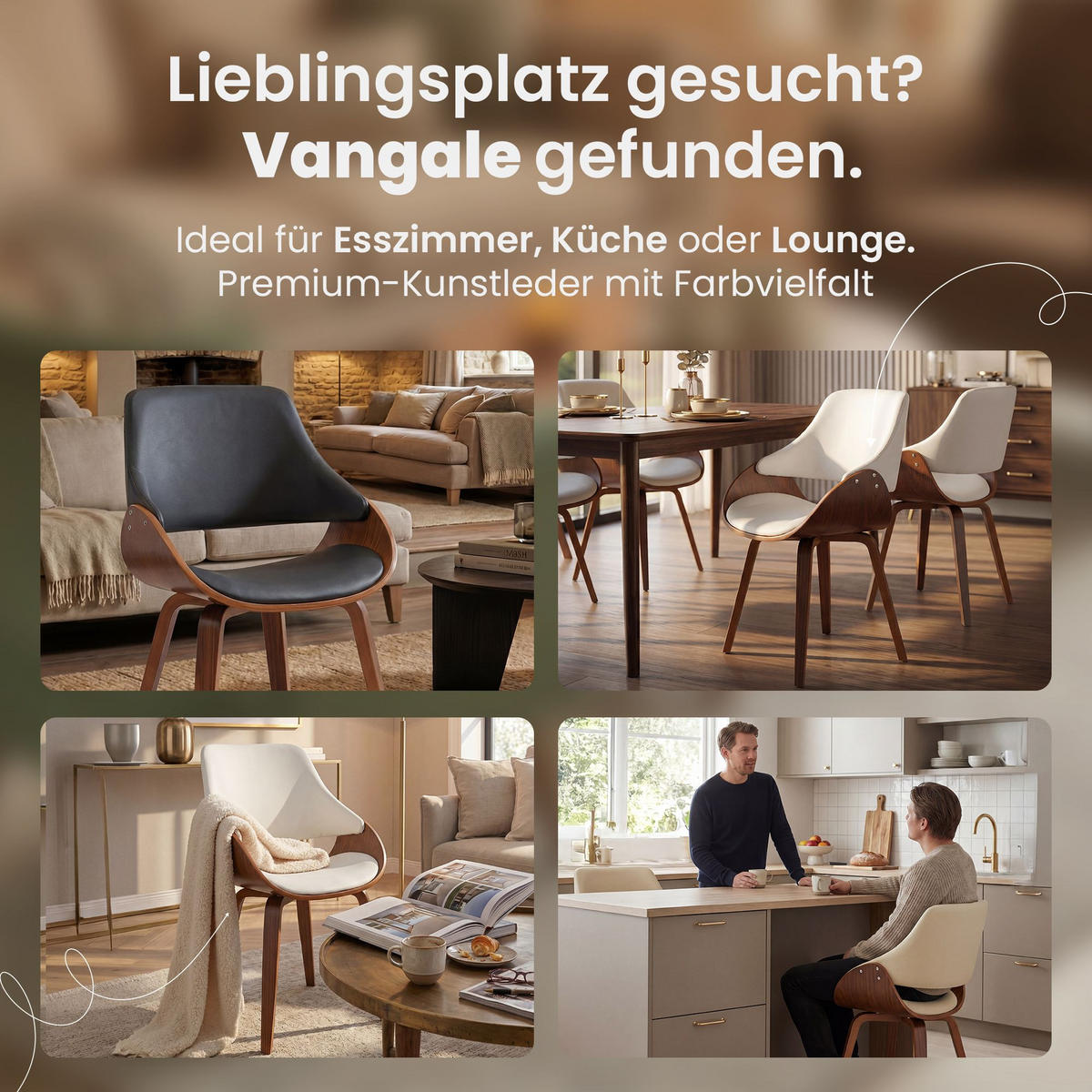 ESSZIMMERSTUHL Lederlook Walnuss/Schwarz - Walnussfarben/Schwarz, Holz/Textil (52/86/54cm) - CLP