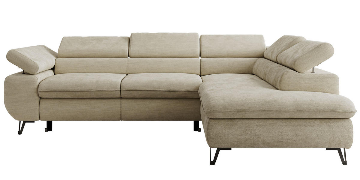 ECKSOFA PABLO L Beige Schenille glatt - Rechts Seite mit Visco Topper - Beige/Schwarz, Textil/Metall (273/208cm) - MKS